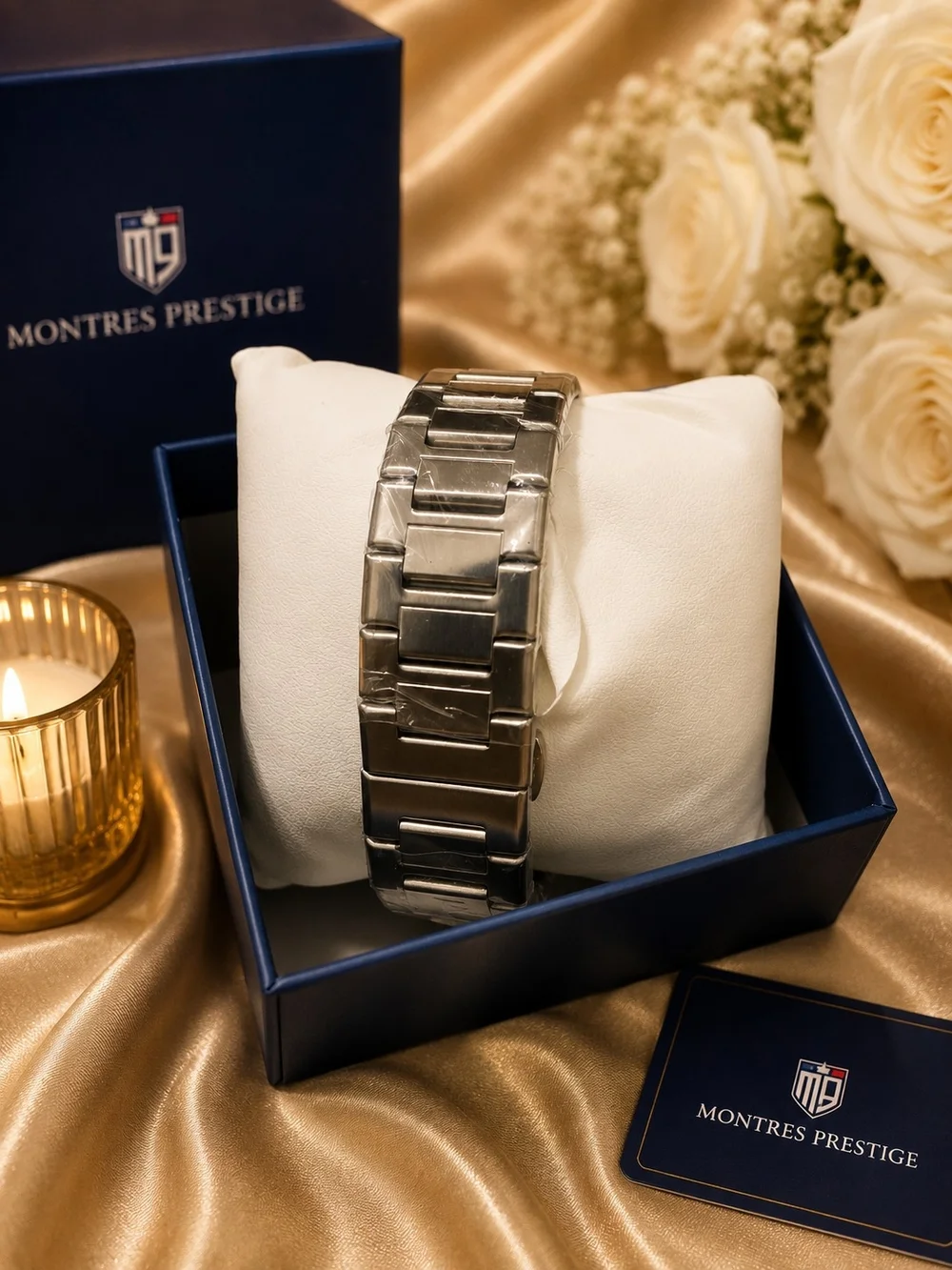 Montres Prestige Men's Silver Stainless Steel Watch with White Dial